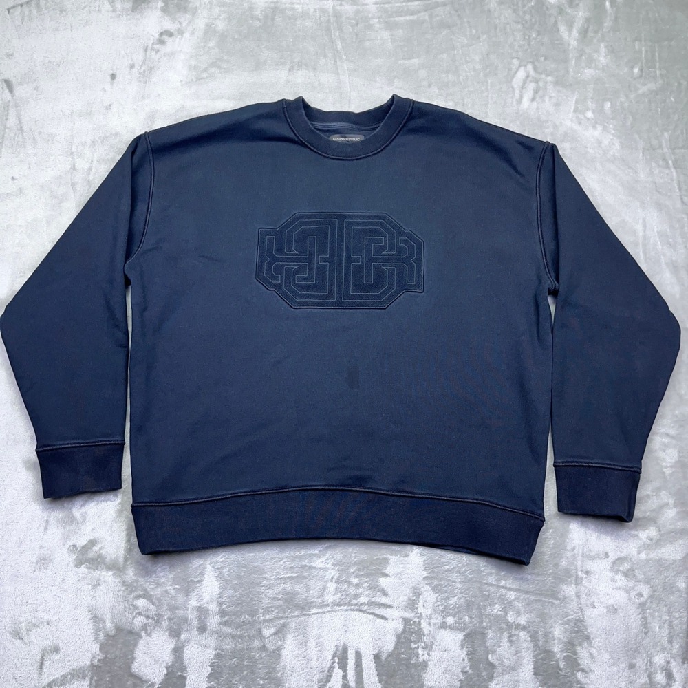 Banana Republic Embroidered Mirrored Logo‎ Pullover Sweatshirt Monogram Sz L